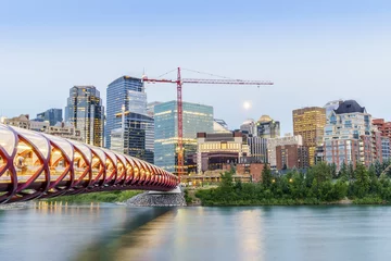 Acrylic prints Helix Bridge Calgary downtown with peace bridge and office buildings