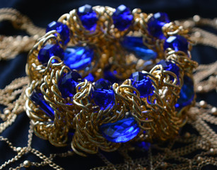 beautiful gold bracelet with blue stones, accessory, costume jewelry, beauty, fashion
