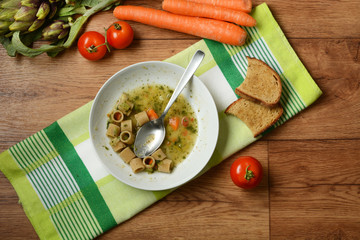 vegetable minestrone with ingredients around