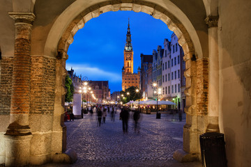 Nighfall in Old Town of Gdansk city in Poland