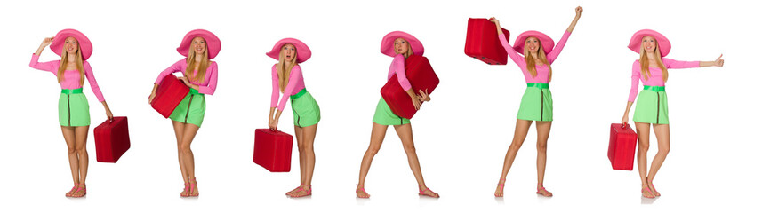 Woman going on summer vacation isolated on white