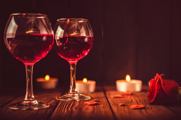 Valentine's day background with wine, candles