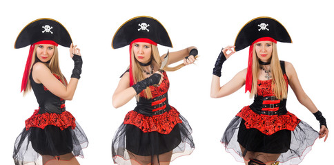 Woman pirate isolated on the white