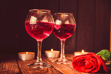Valentine's day background with wine, candles