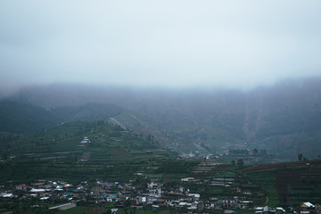 foggy morning at dieng wonosobo central java indonesia