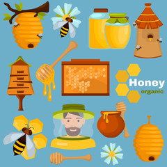Honey making color flat icons set