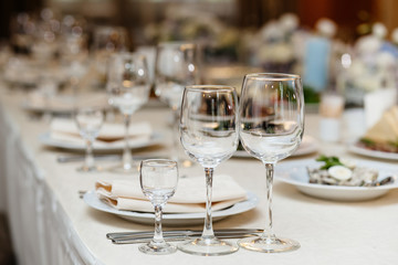 Closeup shot of empty wine glasses