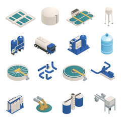 Fototapeta premium Wastewater Purification Isometric icons Set