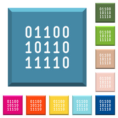 Binary code white icons on edged square buttons