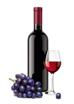 Wine bottle, Grapes and Wineglass
