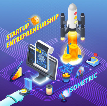 Startup Entrepreneurship Isometric Composition