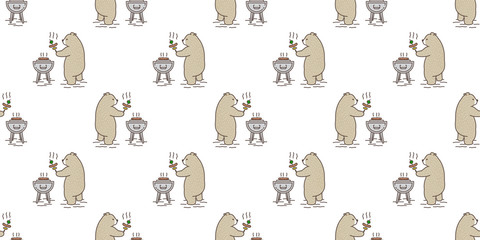 Bear seamless pattern vector Polar Bear Barbecue picnic camping wallpaper isolated background brown