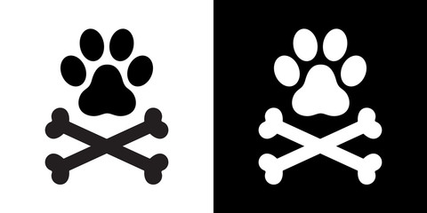 Dog paw dog bone cross bone pirate vector illustration icon logo
