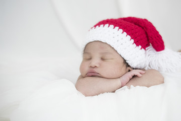 Close-up portrait of a beautiful sleeping baby newborn , 1 week old.