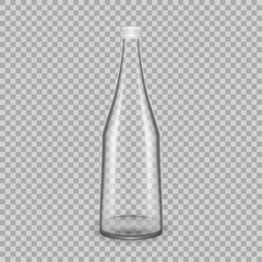 Realistic template of empty glass transparent bottles for juice.
