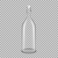 Realistic template of empty glass transparent bottles for milk.