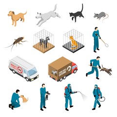 Animal Control Service Isometric Set