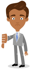 Vector illustration of a disappointed looking asian cartoon businessman giving thumbs down isolated on white background