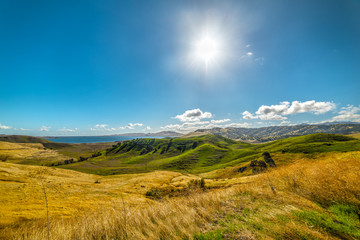 Sun shining over a lake in California