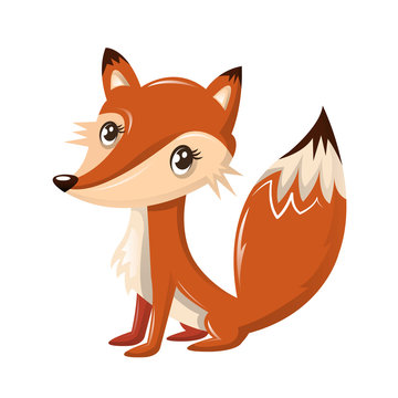 Funny wild cartoon fox. Modern wild animals from zoo.