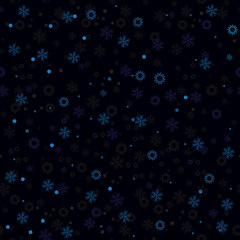 Seamless pattern made of low contrast dots and stars on dark blue background.