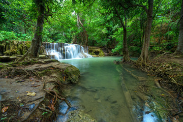Beautiful waterfall in green forest in jungle, Thailand.
