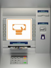 ATm machine with banknotes in the money slot