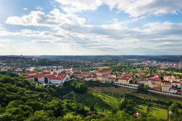 Fototapeta na wymiar Prague panorama from Petrin tower with the Strahov Monastery - Royal Canonry of Premonstratensians at Strahov, Prague, Czech Republic