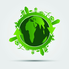 Ecology concept. save world.GGreen Cities Helps the World With Eco-Friendly Concepts.vector illustration