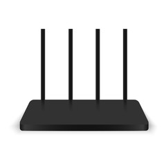 Realistic black wireless router with antenna. Vector