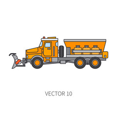 Color flat vector icon construction machinery snowplower truck tipper. Industrial style. Corporate cargo delivery. Snow remove shovel. Commercial transportation. Business. Diesel power. Illustration.