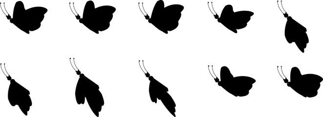 animation sprite sheet, loop animation, butterfly, flying animation,  silhouette, animation frames, - obrazy, fototapety, plakaty