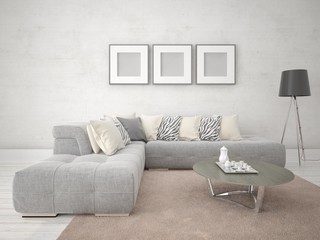 Mock up a modern living room with stylish frames and a light hipster phone.
