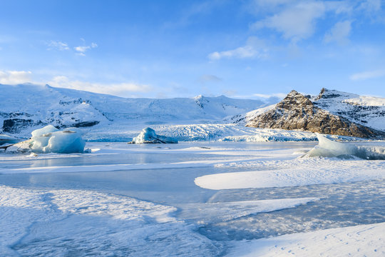 frozen landscape at vatnajokull glacier, Iceland