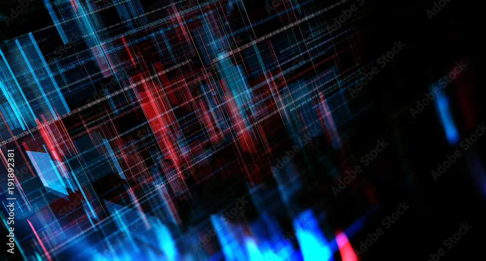 Poster Block chain network/Blockchain network concept , Distributed register technology , Block chain text and computer connection with colored background