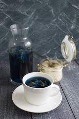 background  with blue tea and honey