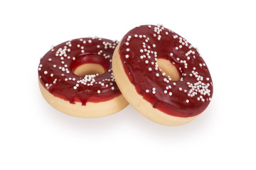 Natural fragrant soap,red donut with cream, isolated on white background