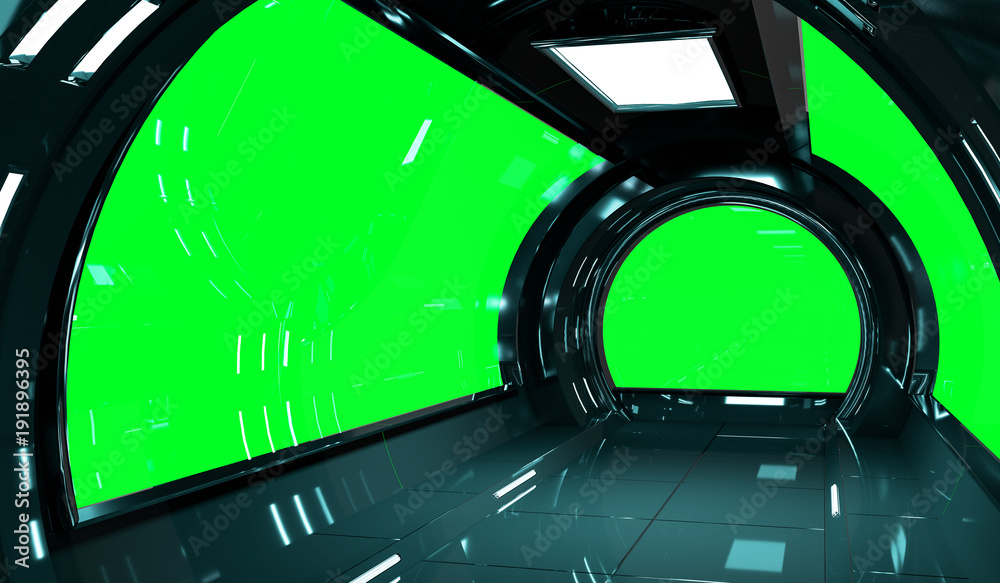 Poster spaceship dark interior 3d rendering
