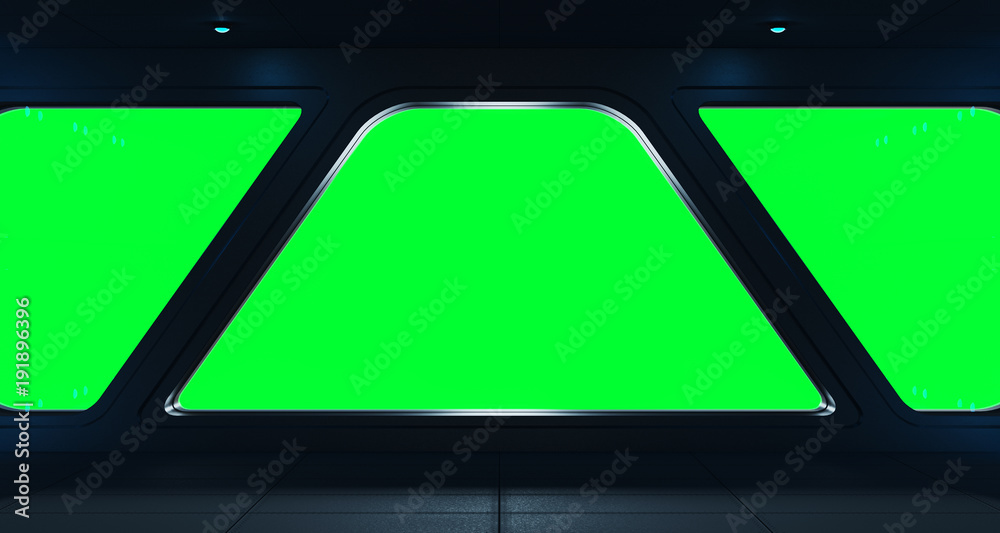 Poster spaceship futuristic interior with window view