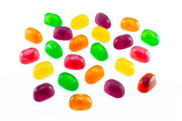 Fruit gummi or jelly candies assortment on white