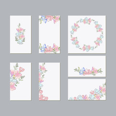 Colorful greeting wedding invitation card illustration set. Flower vector design concept collection