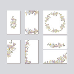 Fototapeta na wymiar Colorful greeting wedding invitation card illustration set. Flower vector design concept collection