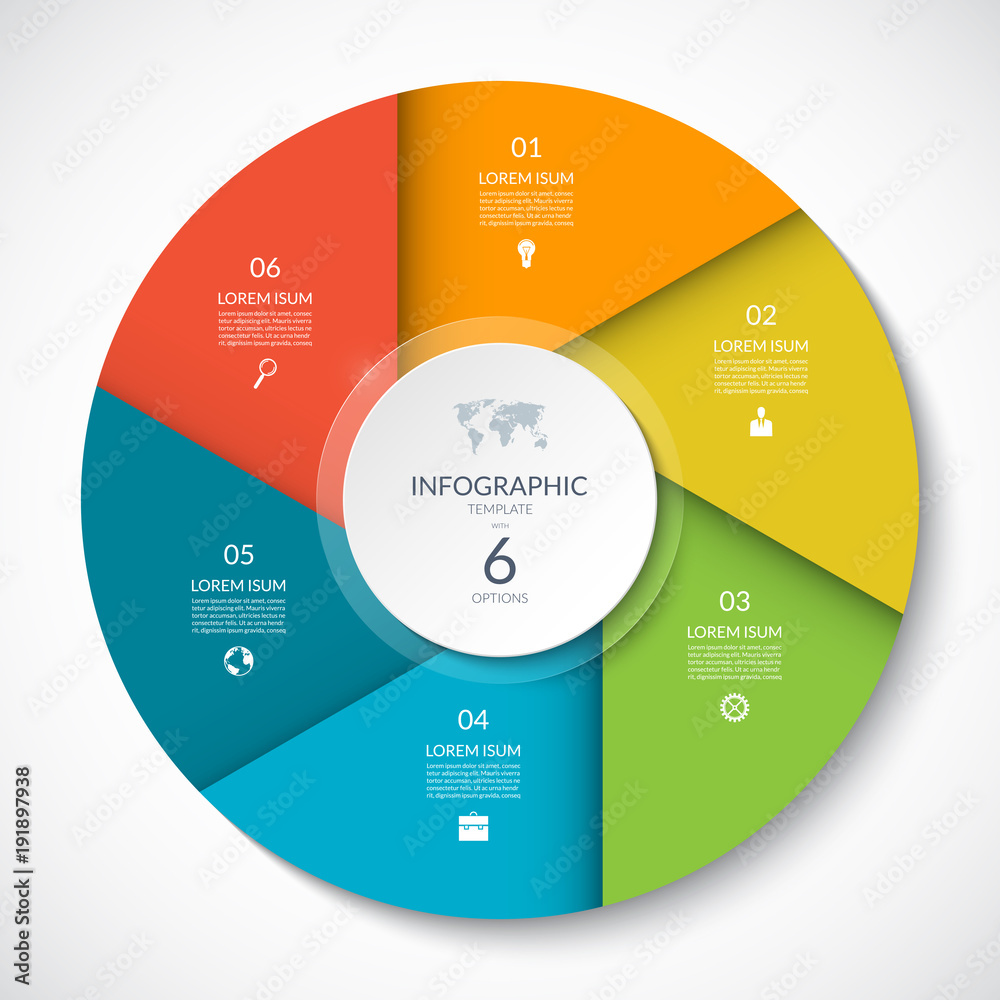 Wall mural circle chart for infographics. vector diagram with 6 options. can be used for graph, presentation, r