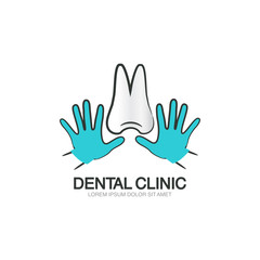 Dental clinic logo template. Doctor's hands and tooth symbol