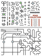 Mega collection of road junctions. Street road elements with bridge, crosswalk, ringroad, railroad, speedway, autobahn