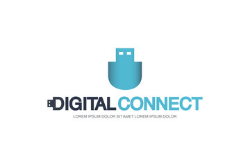Template logo for digital connect with usb flash drive
