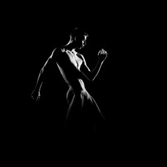Obraz na płótnie Canvas Black and white silhouette of male ballet dancer.