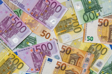 50 100 200 500 euro bannotes as background
