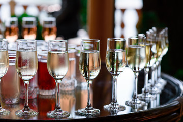 Champagne glasses on the table.