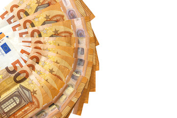 isolated 50 euro banknotes white background